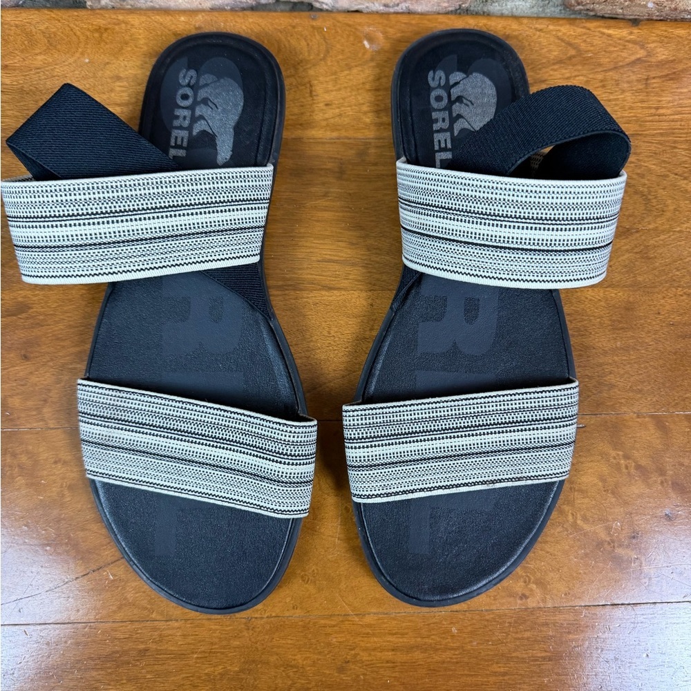 Sorel Ella II Two Strap Black & White Sandals size 8